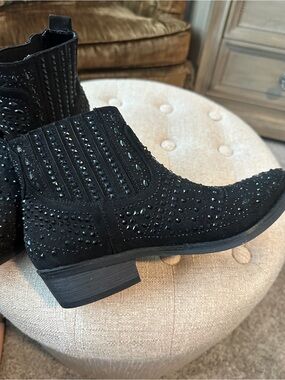 Limelight Black Sparkly Studded Pointed Toe Ankle Booties